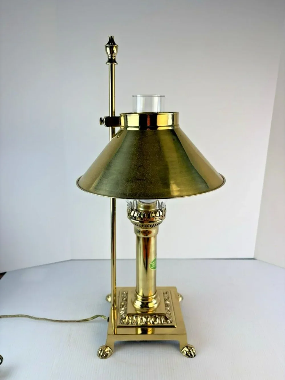 Vintage Brass Paris Istanbul Orient Express Clawfoot Table Lamp, Works, Adj.